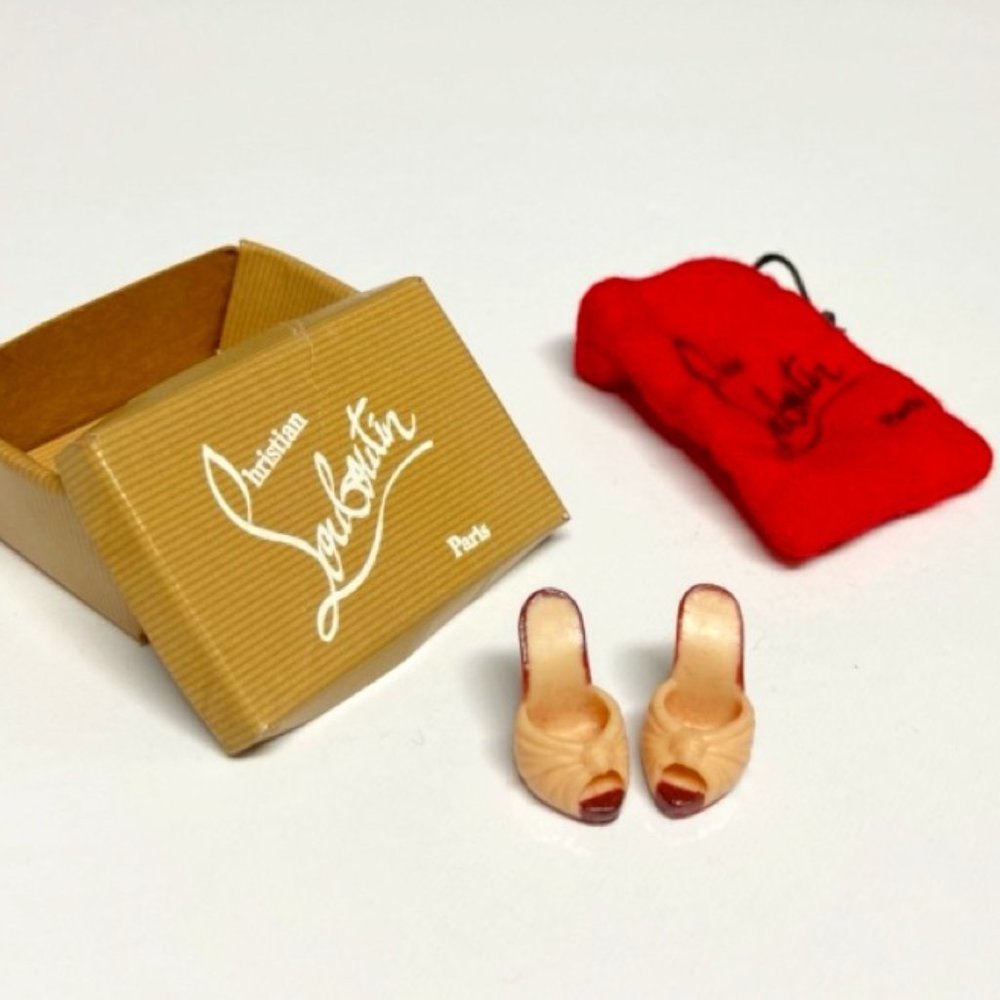 Authentic Christian Louboutin Miniature Shoes (Barbie) with Box and Dustbag.